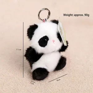 Cute plush panda keychain, soft toy bag pendant with metal ring, compact size and lightweight.