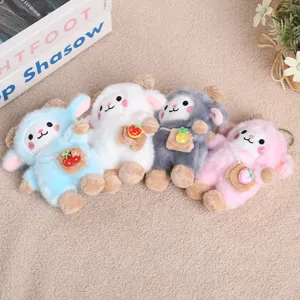 Cute plush sheep keychain set with mini crossbody bags, soft ram doll bag charms for daily decor.