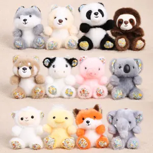 Cute cartoon animal plush toys set, soft stuffed elephant fox panda dolls for kids wedding gifts.