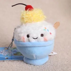 Cute plush sundae keychain toy, soft stuffed dessert bag pendant accessory for kids and girls.