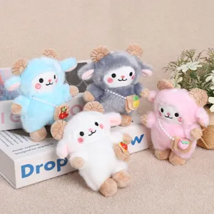 Cute sheep plush pendant with small bag, soft stuffed animal bag charm for kids and girls.