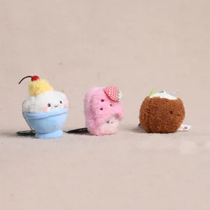 Cute plush toy pendants set featuring sundae, strawberry and coconut designs for bags.