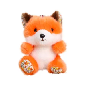Cute orange plush fox toy with floral ears, soft stuffed animal for kids and gifts.