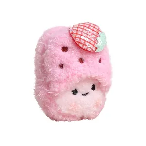 Cute pink plush strawberry toy pendant fluffy bag charm kawaii keychain accessory for gifts
