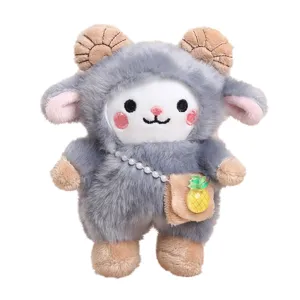 Cute plush ram doll pendant with small bag fluffy stuffed animal keychain bag charm accessory
