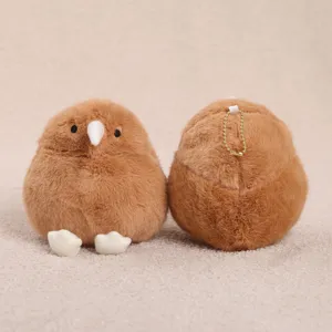Detailed close-up view of the cute kiwi bird plush keychain, showing front and back designs.
