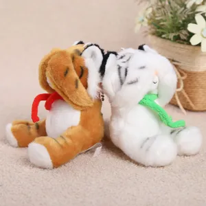 Simpatica coppia di peluche tigre bianca e marrone ripiena con sciarpe colorate per regalo.