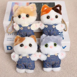 Cute fluffy cat plush pendant overall keychain lovely backpack hanging ornament toy doll