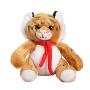 Simpatico tigre di peluche con sciarpa rossa, morbido animale di stoffa giocattolo bimbo.