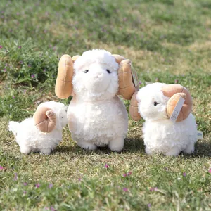 Cute bighorn sheep plush toy set, fluffy white goat stuffed doll for kids comforting gift.