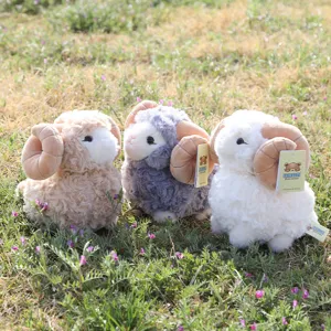 Cute horned sheep plush toy, soft stuffed animal doll, perfect birthday gift for kids and toddlers.