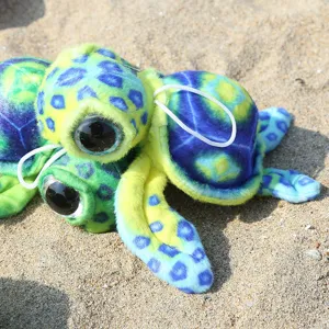 Colorful simulation small sea turtle plush toy with lanyard cute marine animal doll