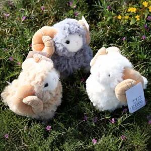 Cute Big Horn Sheep Plush Toy Simulation Ram Stuffed Animal Doll Children Comfort Companion Birthday Gift