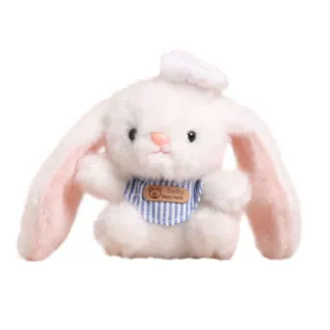 Joli pendentif poupée lapin en peluche blanche avec toque de chef et bavoir, accessoire de sac.