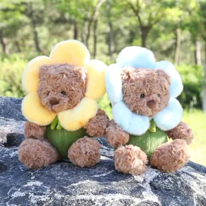 Süßer Blumen Teddybär Plüschtier weiches Kuscheltier Puppe mit bunten Blütenkragen für Kinder