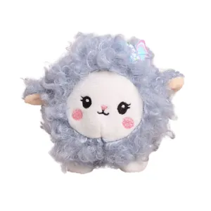 Cute fluffy sheep plush pendant key chain cartoon stuffed doll with butterfly accessory