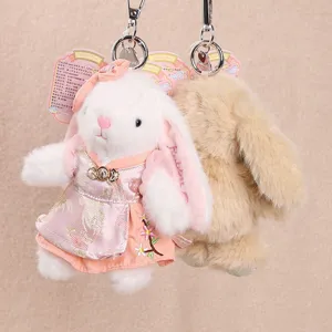 Cute Chinese style rabbit plush toy keychain bag pendant for girls birthday gift
