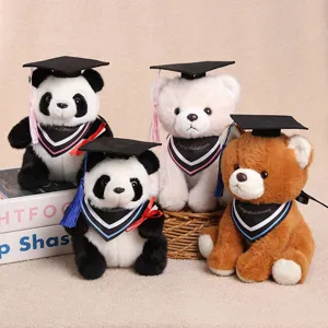 Lindo Juguete de Peluche de Animal de Graduación Oso Panda Muñeca Rellena Con Sombrero de Doctor Regalo de Temporada de Graduación Para Mujeres