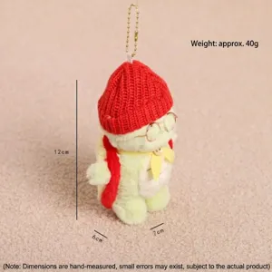 Adorable pendentif peluche tortue avec bonnet rouge et lunettes, porte-clés sac doux.