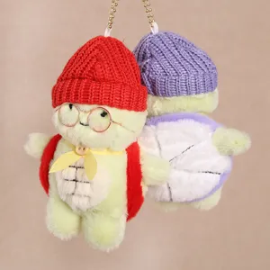 Porte-clés mignon en peluche tortue avec bonnet et lunettes adorable pendentif sac.