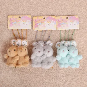 Magnetic couple plush bunny keychain plushie set cute bag charm fluffy toy gift