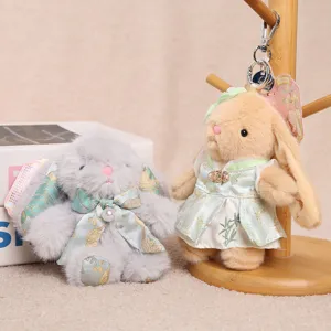 Chinese style plush rabbit keychain cute bunny plushie bag pendant sweet gift for girls