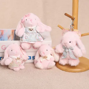 Cute Chinese style Wendy bunny plush toy keychain, soft stuffed animal bag charm for lovely gift.