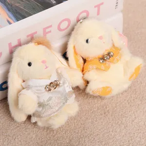 New Chinese style plush rabbit keychain cute fluffy animal bag pendant gift for girls