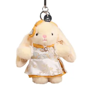 Adorably cute Chinese style Wendy rabbit plush toy keychain, soft bag pendant for girls and kids.
