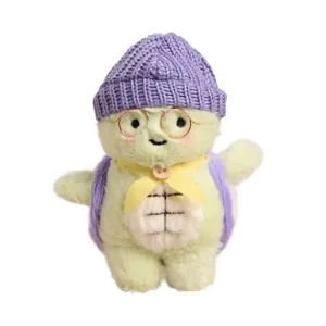 Adorable porte-clés en peluche tortue avec bonnet, lunettes et sac. Joli jouet en peluche.