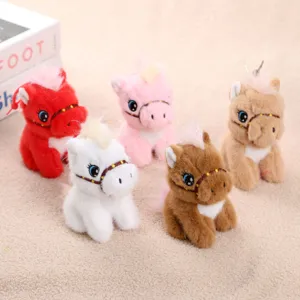 Schattige pluche pony speelgoed set, zittende paard pop, kleurrijk knuffeldier cadeau detailweergave