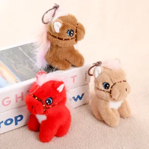 Schattige pluche paard sleutelhanger pop, zacht knuffeldier met grote ogen en mooi ontwerp.