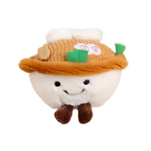 Lindo colgante de tazón de ramen de peluche, adorable dije de bolso y muñeca llavero suave.
