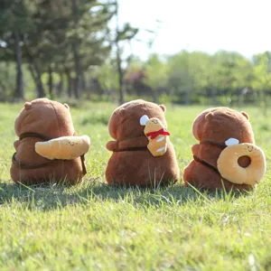 Süße Capybara Plüschtiere mit Brot Rucksack, weiche Kuscheltiere Stofftiere, tolles Geschenk.
