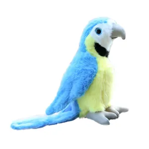 Cute blue and yellow plush parrot stuffed animal toy doll, soft fluffy macaw doll for kids.