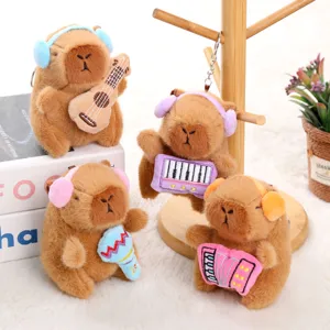Mignon peluche capybara porte-clés avec casque instruments de musique cadeau sac charm