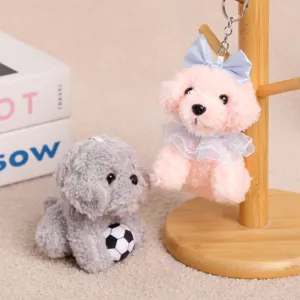 Cute plush puppy keychain and toy set featuring fluffy dogs with bows for girls and kids gift