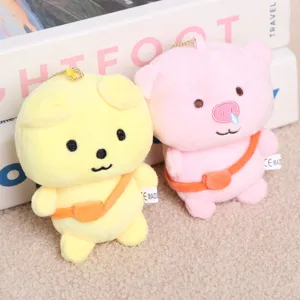 Cute plush dog and pig backpack pendants keychains, soft stuffed animal toy gift for couples.