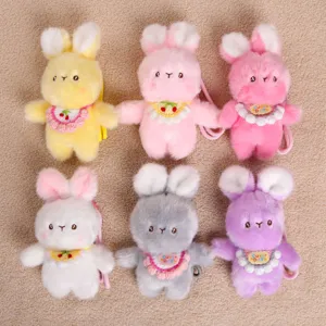 Joli pendentif lapin en peluche avec bavoir tricoté douce poupée sac accessoire porte-clés.