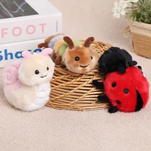 Cute plush insect keychains set including snail, caterpillar and ladybug adorable plush doll toys.