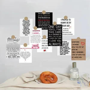 Detail view of Korean INS style decorative wall greeting cards with cute humorous quotes.