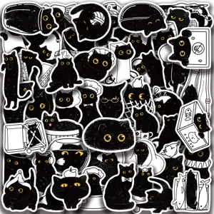 Pack d'autocollants chat noir mignon pour journal, coques de téléphone et valises.