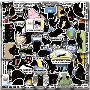 50PCS Mignons Autocollants Chat Noir Imperméables Drôles Stickers pour Journal Téléphone