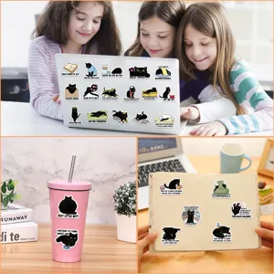 Pack d'autocollants étanches de chat noir drôle mignons pour ordinateur portable.
