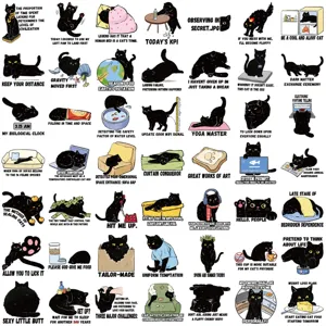 Pack d'autocollants chat noir impermeable mignons animaux pour journal intime 50pcs