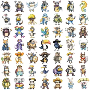 Cute cartoon wild animal portrait stickers details, watercolor illustration style sticker pack for phone.