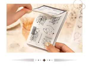 Vintage celestial sticker book for DIY journaling, transparent line art aesthetic decoration.