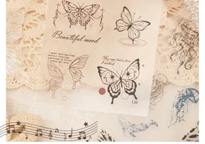 Vintage butterfly line art sticker book journaling decorative materials DIY supplies.