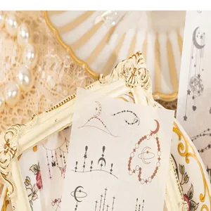 Close-up detail of vintage celestial line art sticker book, perfect for journal DIY decor.