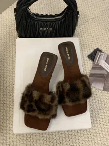 Mules marrones de mujer con puntera cuadrada y pelo sintetico estilo otono zapatos exterior